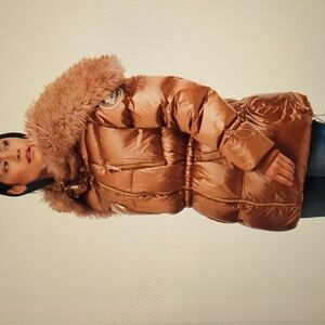 PAJAR: NEW Shiny Copper Down Puffer Jacket with Plush Mongolian Hood